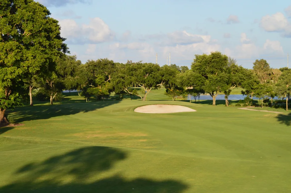 The approach to the 13th green at Village Golf Club